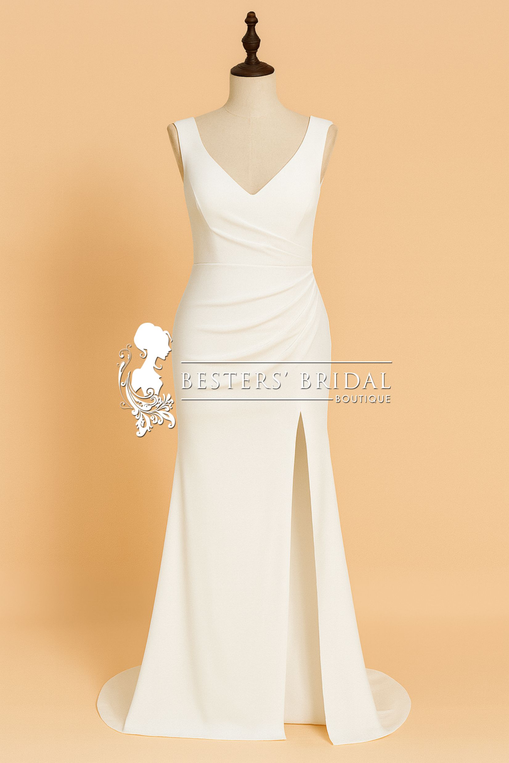 Plus Size Deep V-Neck Sleeveless High Slit Simple Wedding Dress
