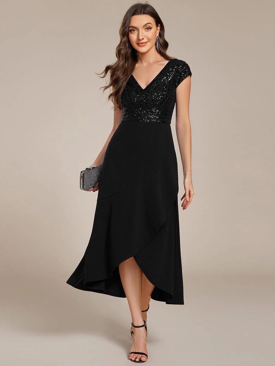 Baylor  Short Sleeve V-Neck Midi Sequin Formal Dress  This dress is not currently in stock but is available to order.
