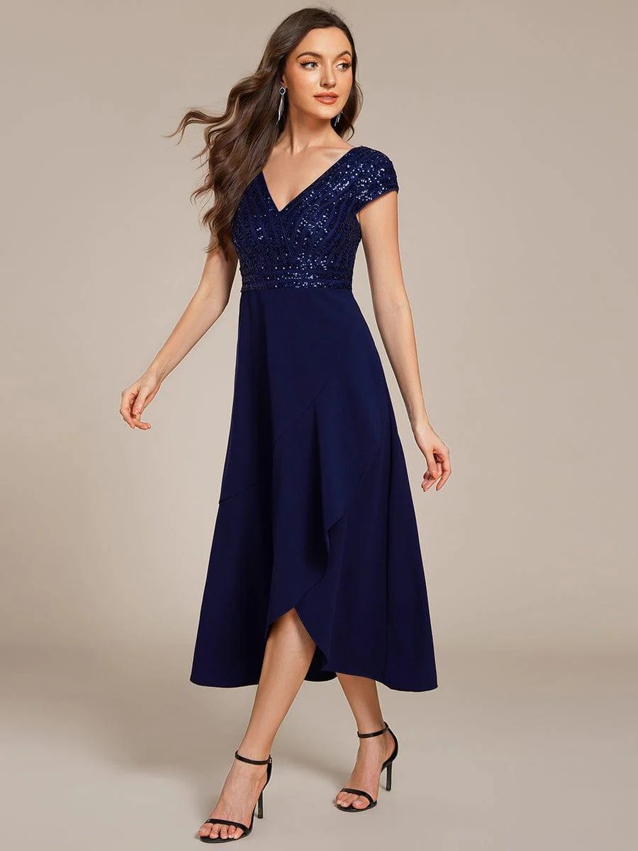 Baylor  Short Sleeve V-Neck Midi Sequin Formal Dress  This dress is not currently in stock but is available to order.