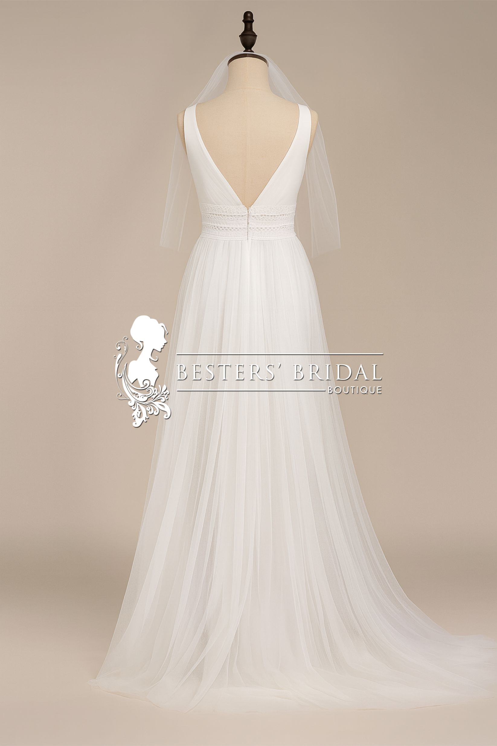 Vintage Sleeveless Lace Sheer Empire Waist A-Line Wedding Dress