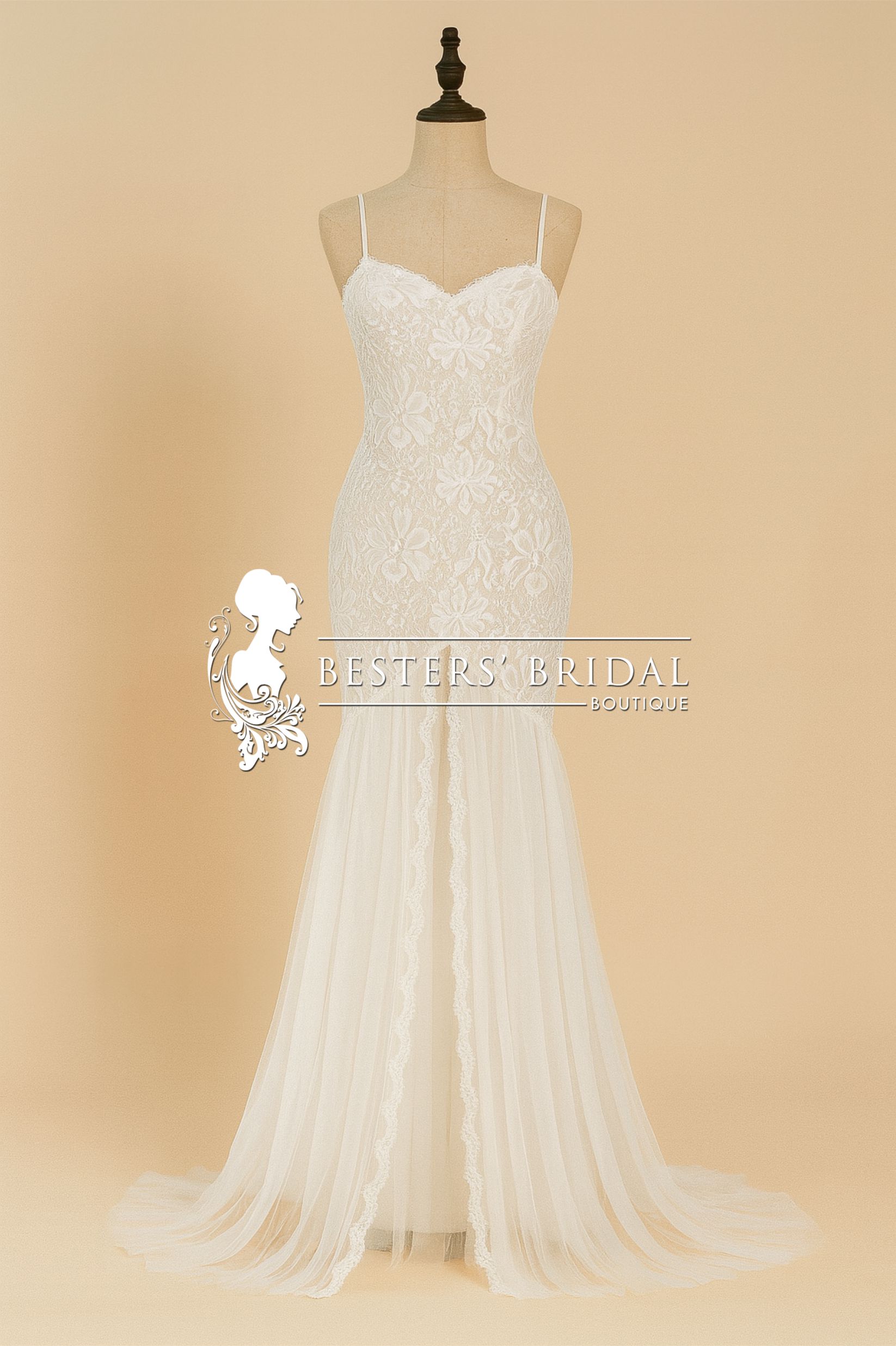 Spaghetti Strap Lace Backless Long Fishtail Wedding Dress