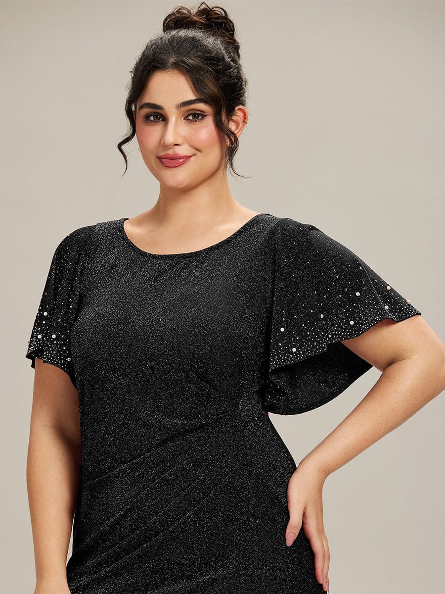 Fate A glamorous formal gown adorned in shimmering sequins, featuring elegant flutter sleeves and a figure-flattering silhouette — perfect for any special occasion.  This dress is not currently in stock but is available to order.