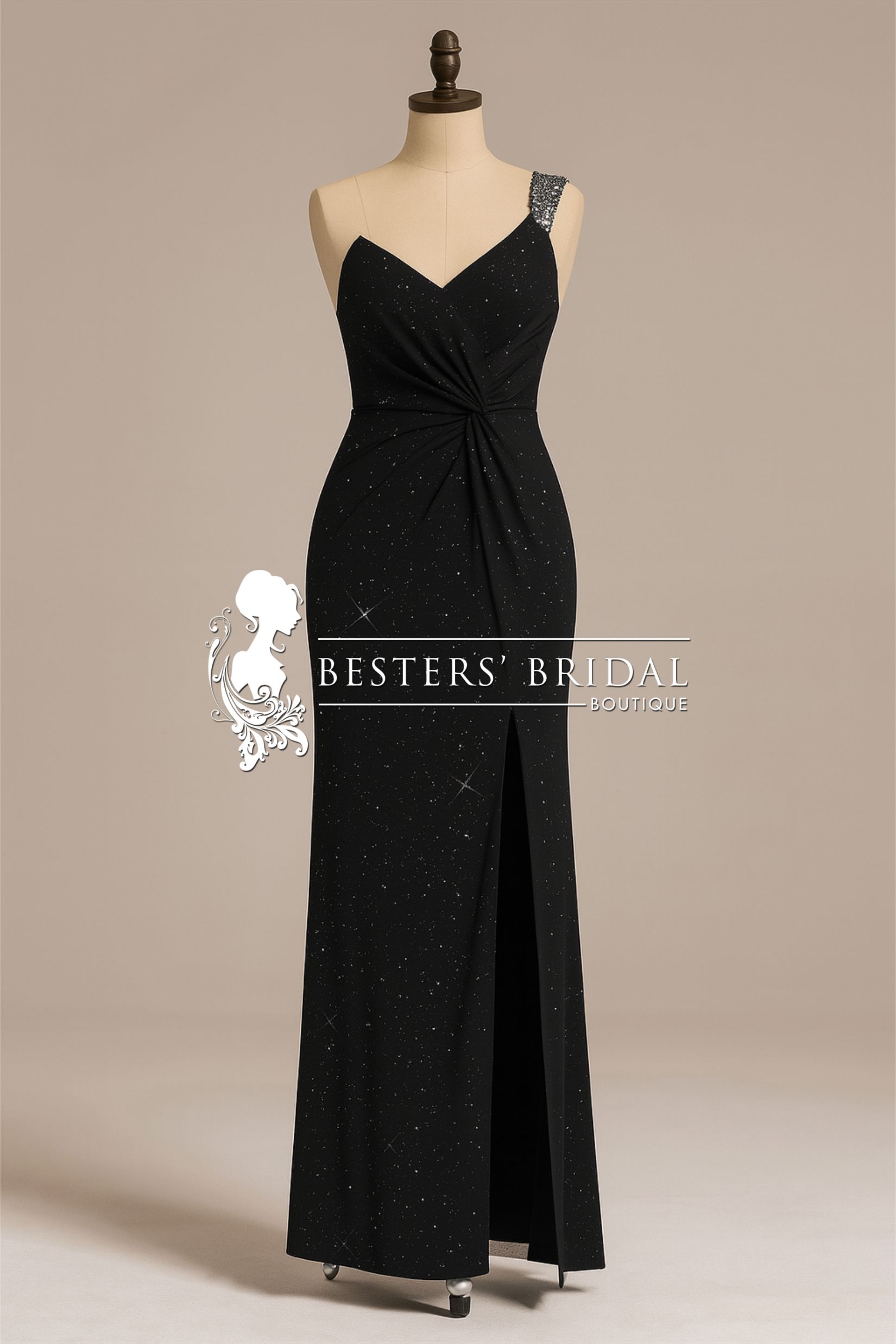 Sequin Shoulder Strap Twist High Slit Dress