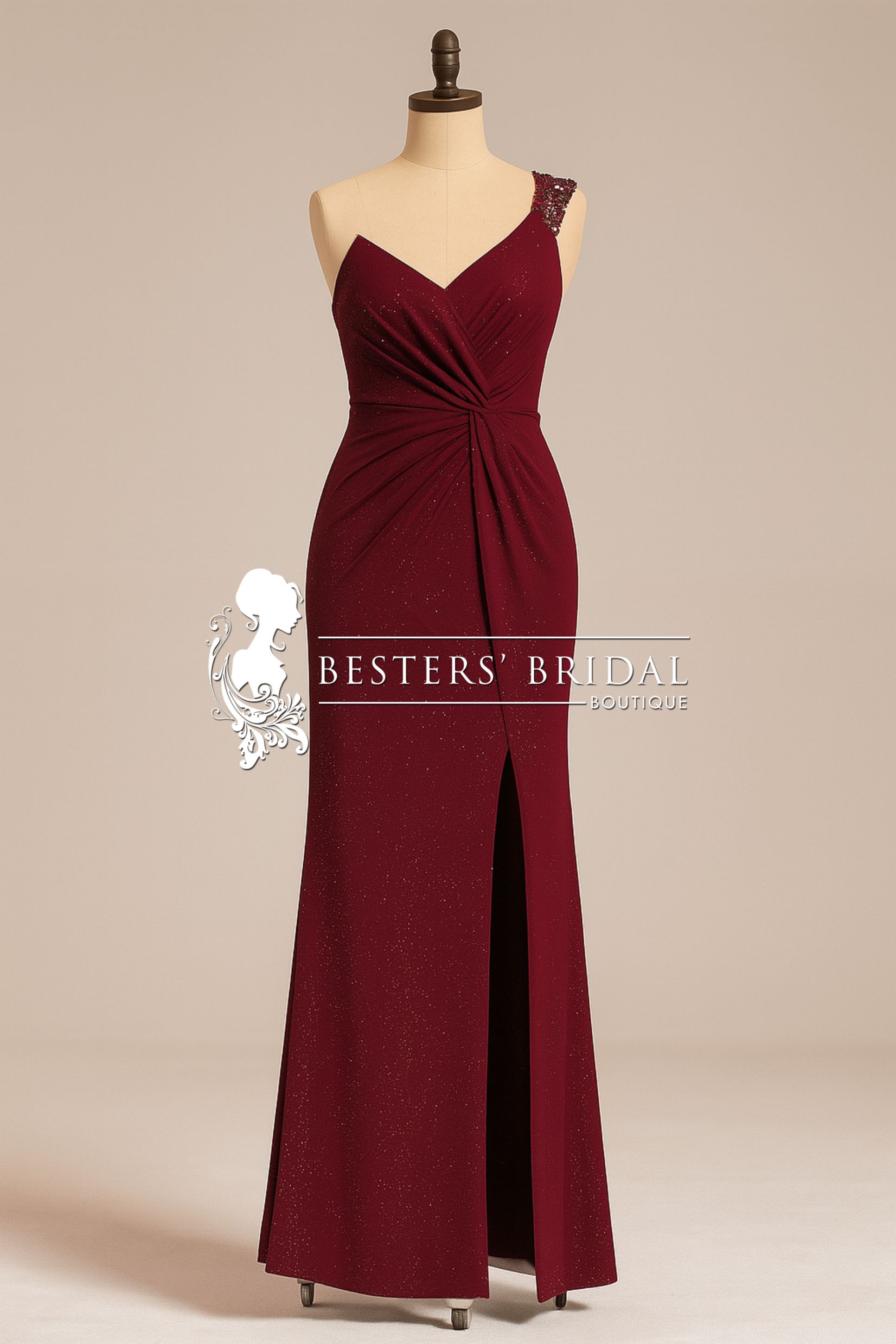 Sequin Shoulder Strap Twist High Slit Dress
