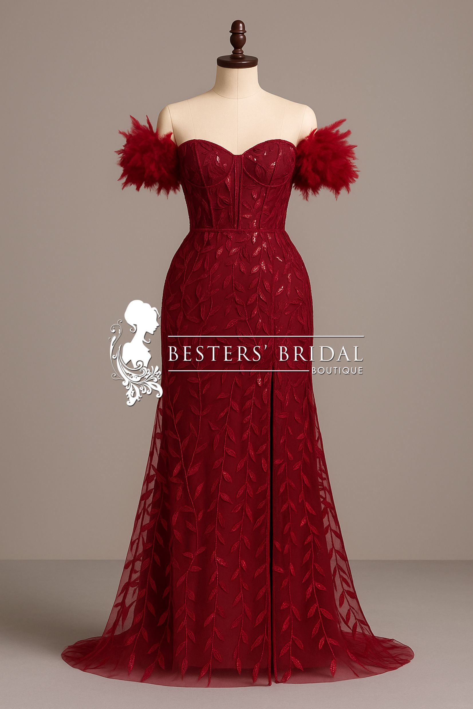 Off-Shoulder Feather Sleeve A-Line High Split Backless Sequin Formal Dress