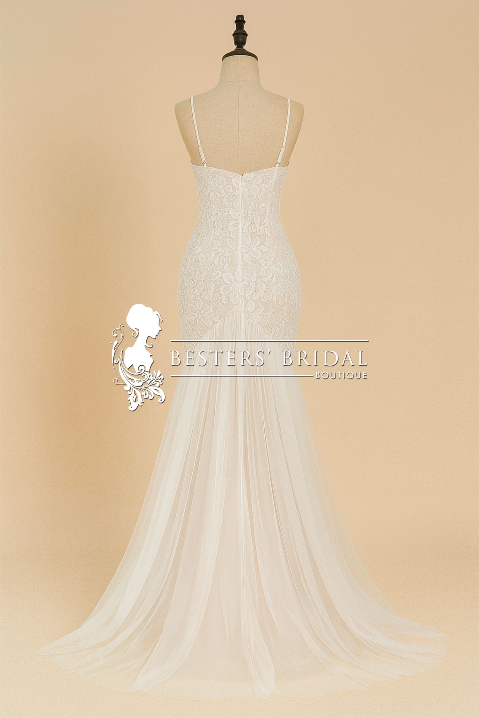 Spaghetti Strap Lace Backless Long Fishtail Wedding Dress
