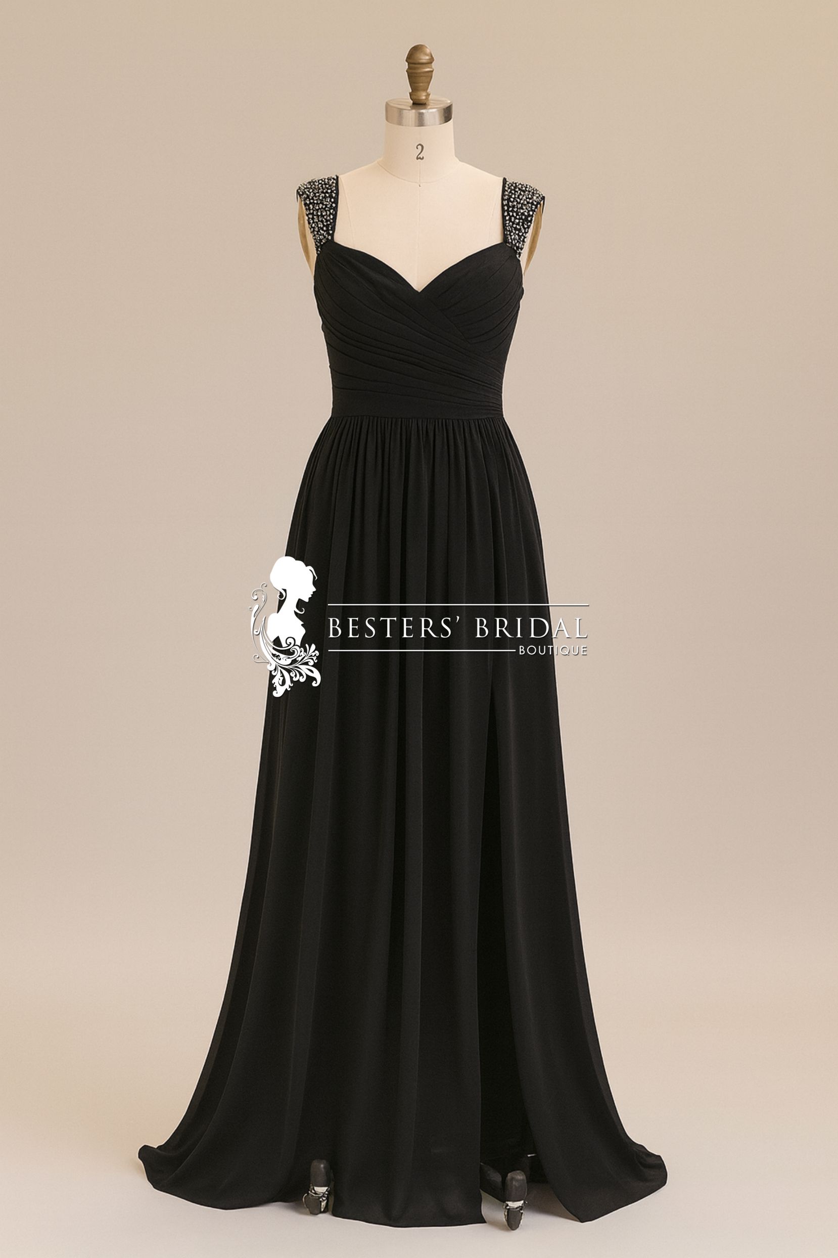 LANA Designer Ruched Chiffon Slit Evening Dress