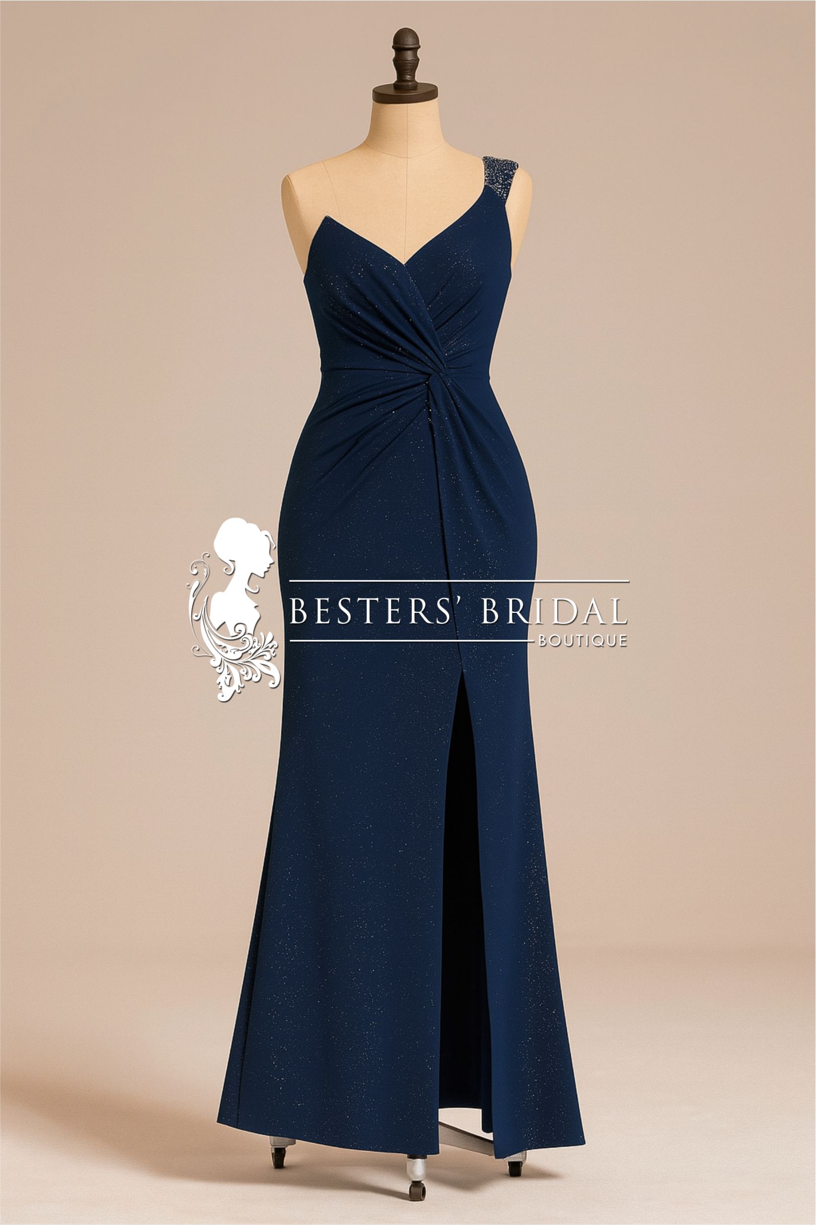 Sequin Shoulder Strap Twist High Slit Dress