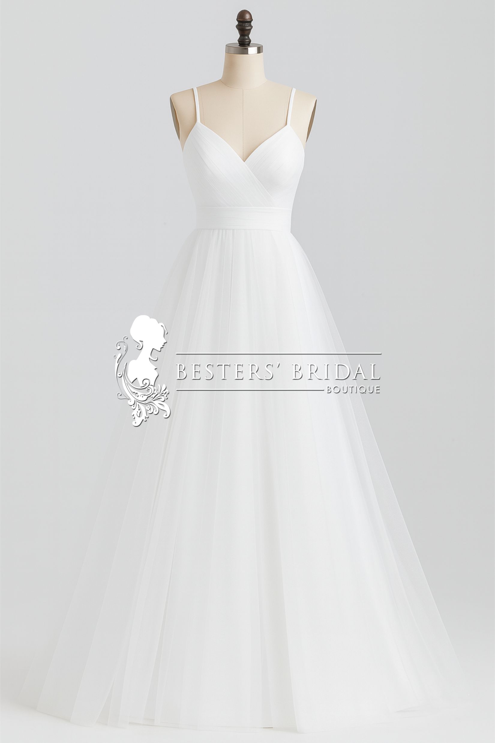 Delicate Bow Back Spaghetti Strap A-Line Wedding Dress with V-Neck