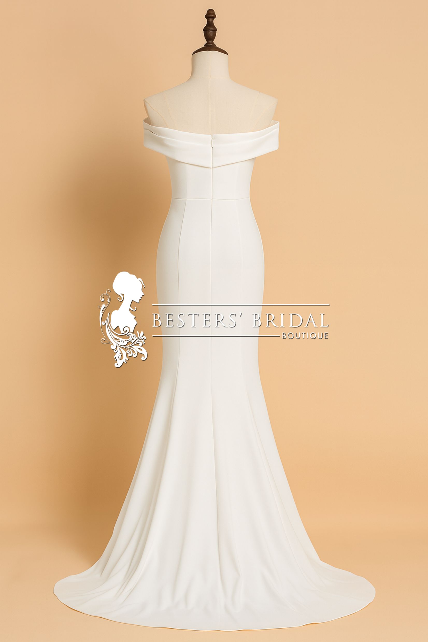 Off Shoulder Pleated Mermaid Wedding Dress featuring High Slit