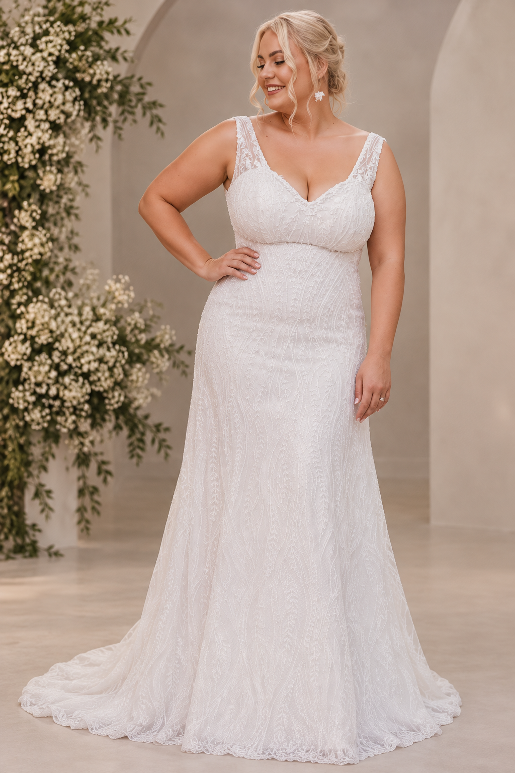GILLIAN Romantic A-line bridal gown with delicate lace, sheer long sleeves and a beautifully flowing tulle skirt.