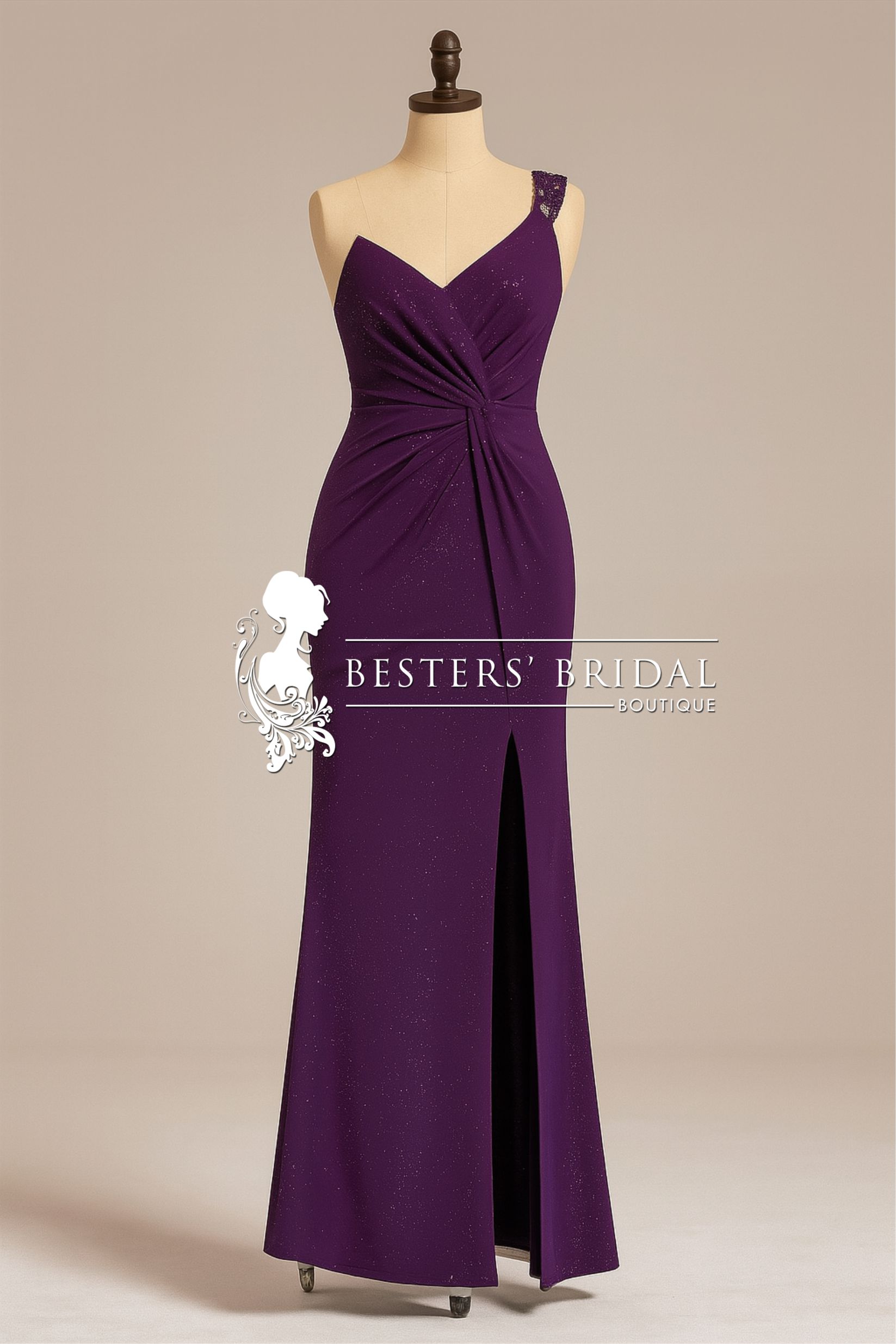 Sequin Shoulder Strap Twist High Slit Dress