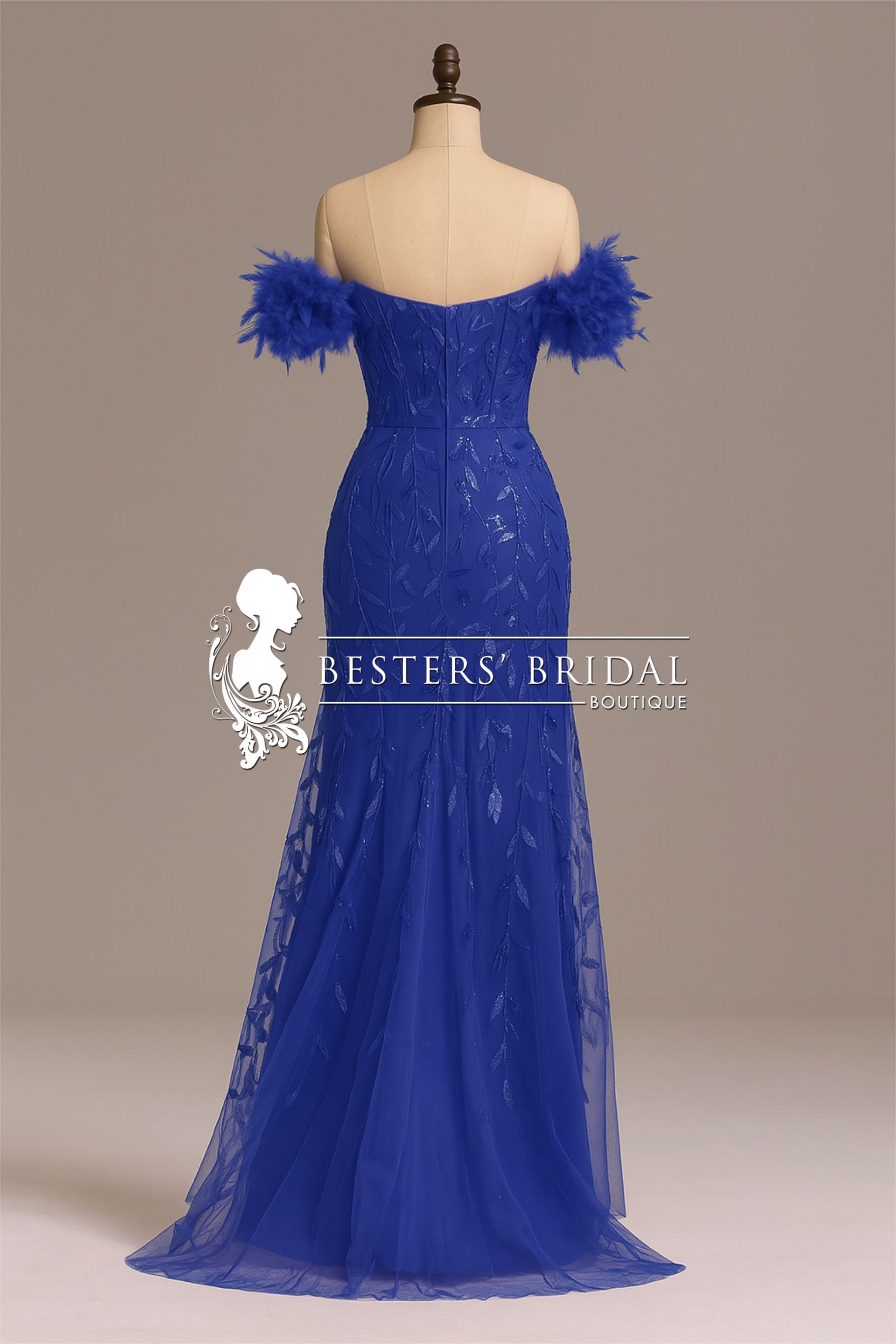 Off-Shoulder Feather Sleeve A-Line High Split Backless Sequin Formal Dress