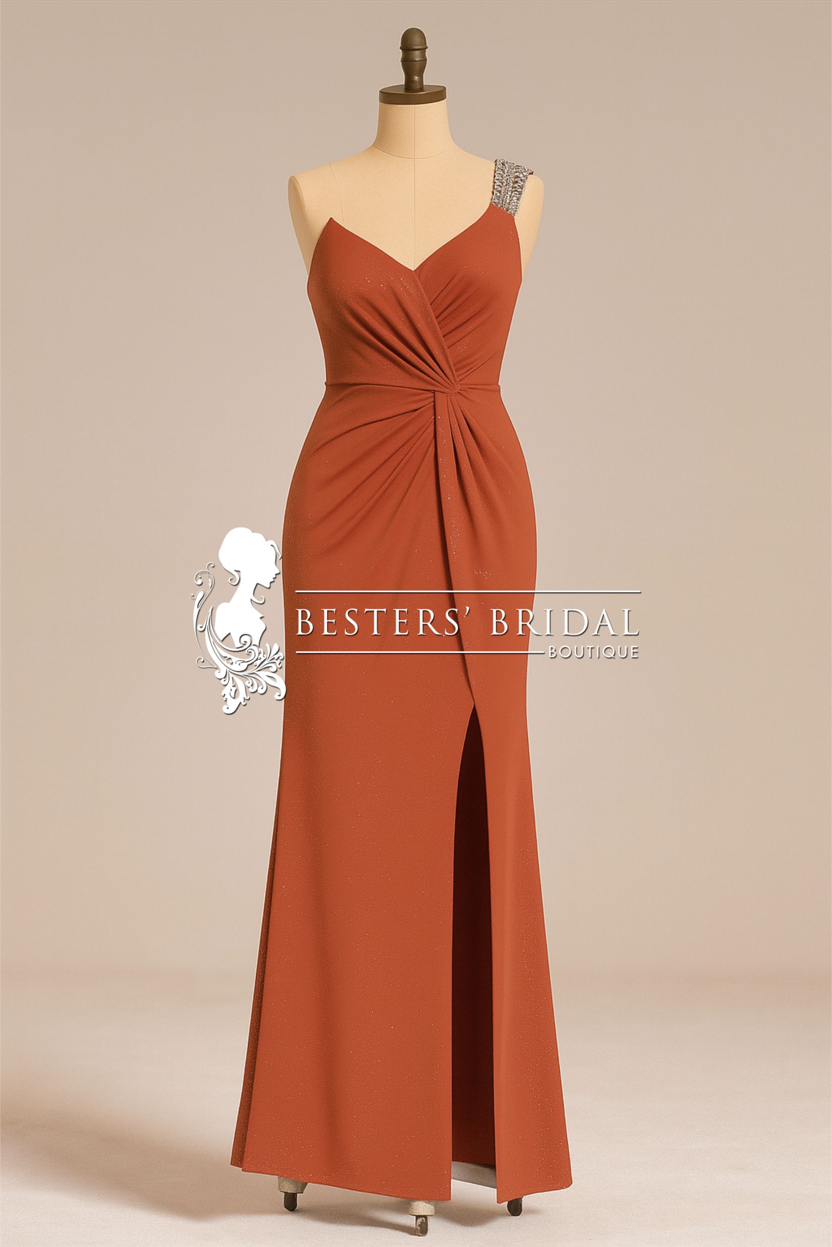 Sequin Shoulder Strap Twist High Slit Dress