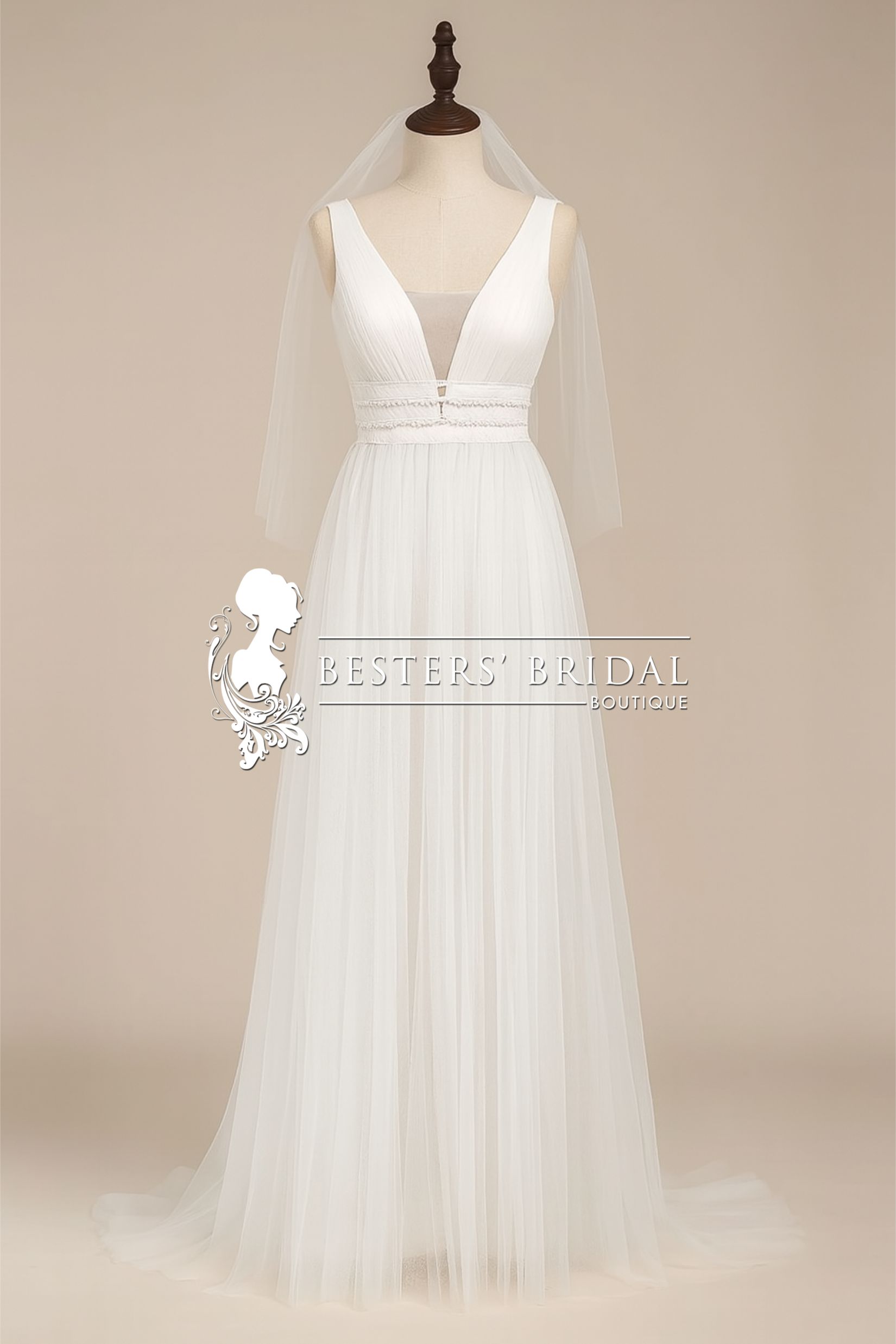 Vintage Sleeveless Lace Sheer Empire Waist A-Line Wedding Dress