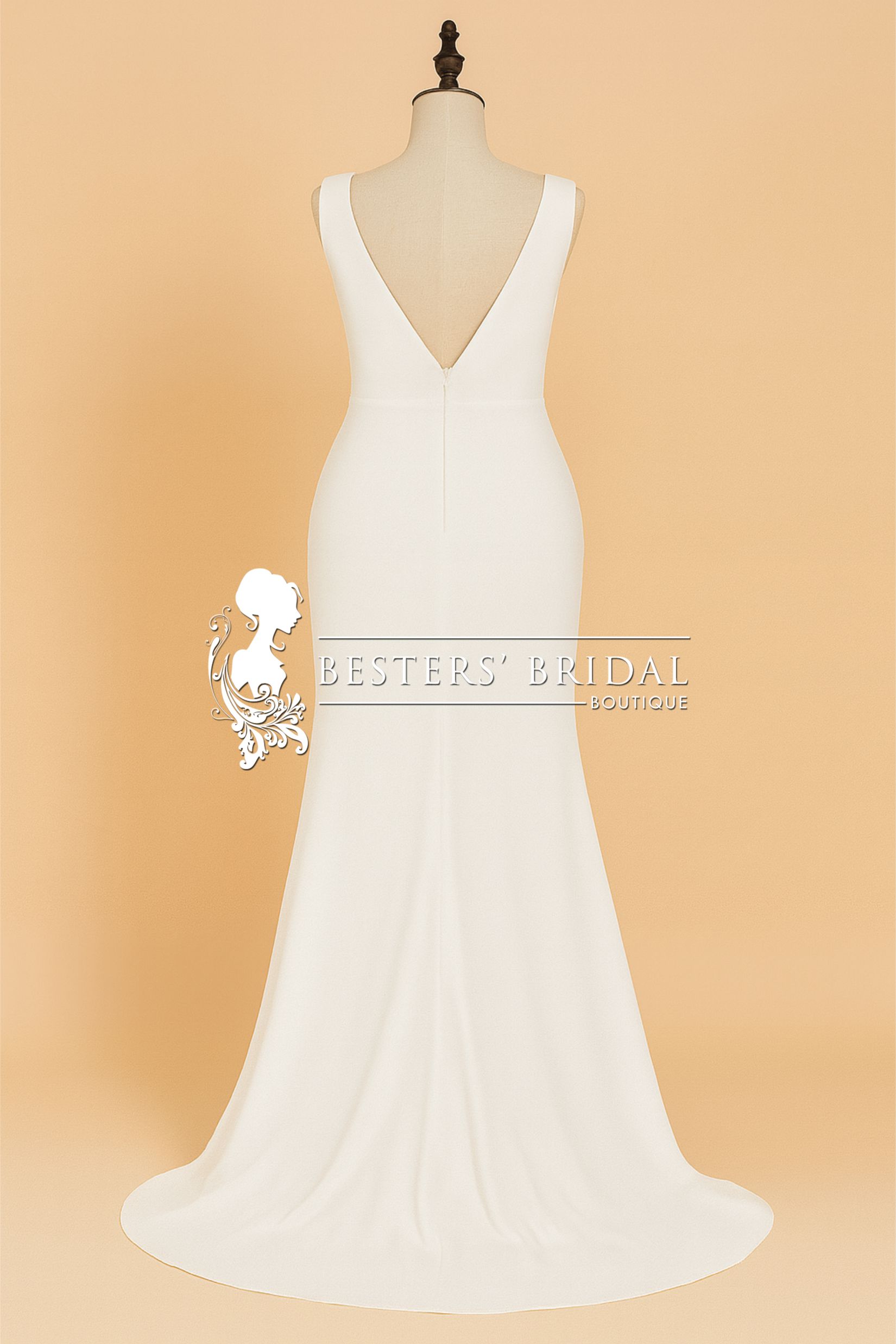 Plus Size Deep V-Neck Sleeveless High Slit Simple Wedding Dress