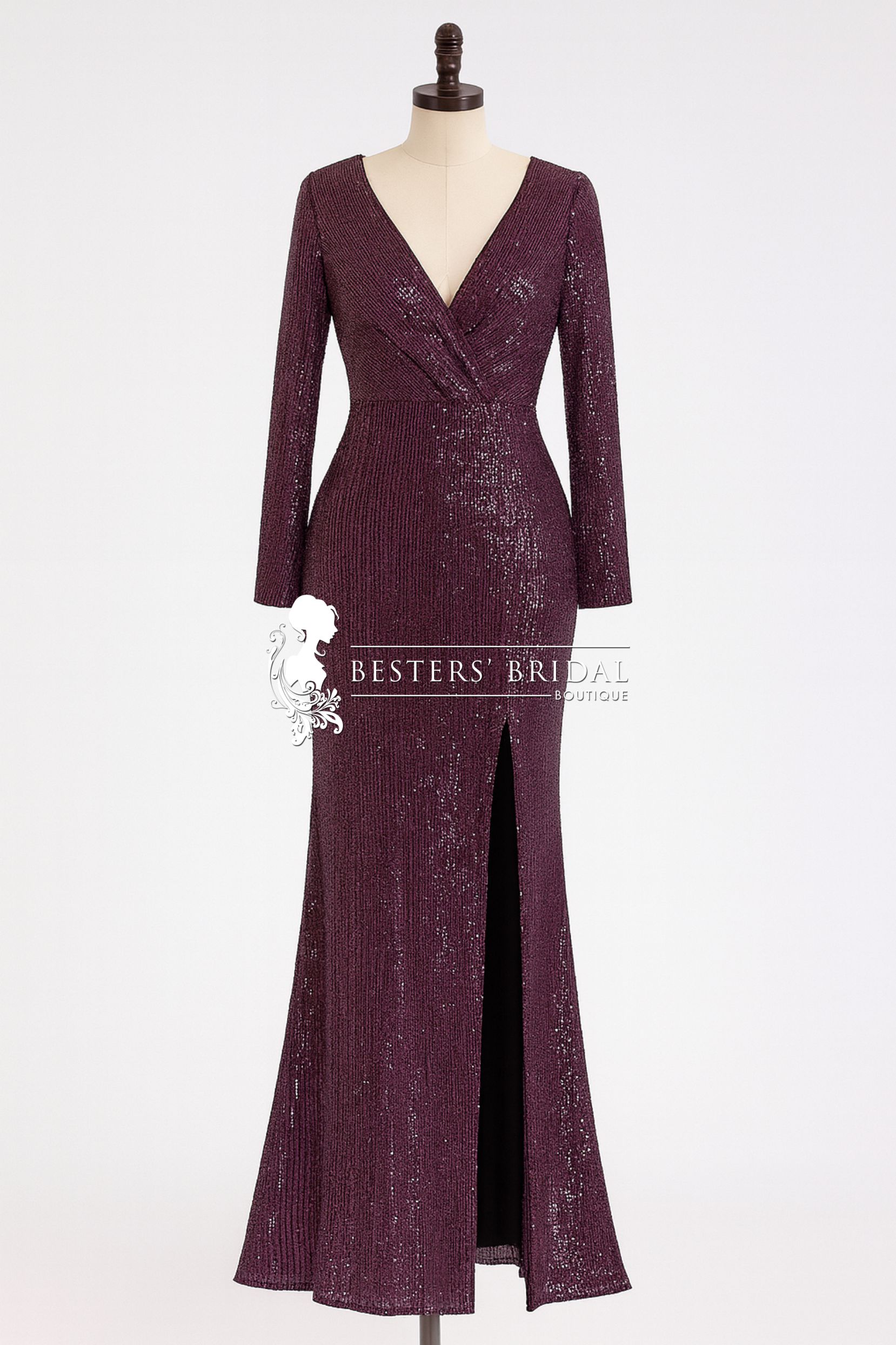 NYX Shiny V Neck Sequin Evening Party Dress with Long Sleeve