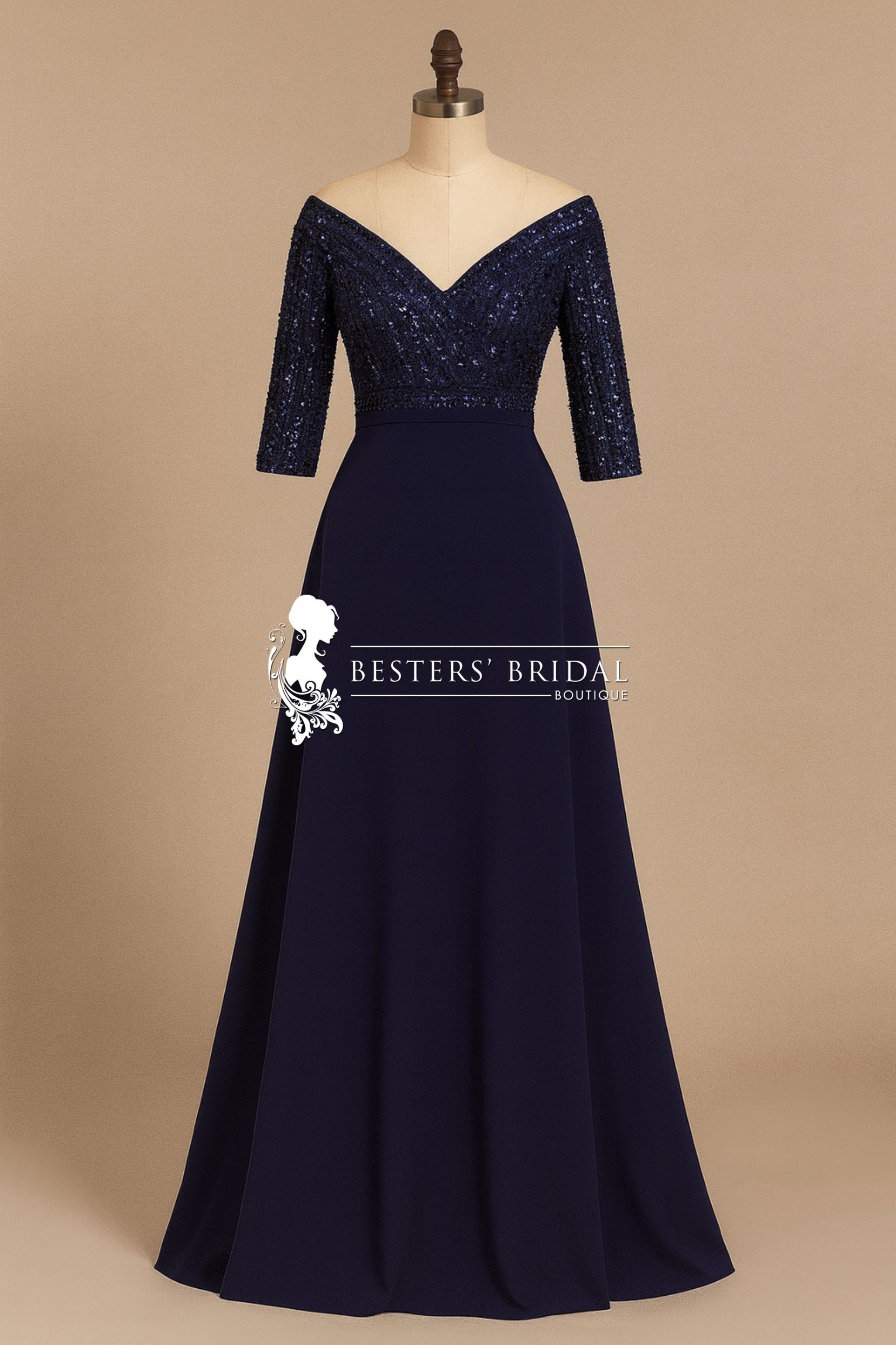 LUENA Sexy V Neck Sequin Evening Dress with 3/4 Sleeve